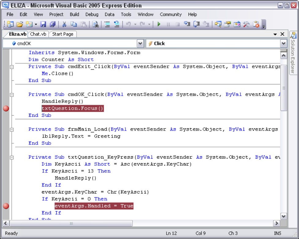 Figure 4-6: Breakpoints let you skip over parts of your program that you don’t want to examine line by line.